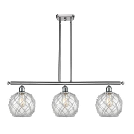 A large image of the Innovations Lighting 516-3I Farmhouse Rope Brushed Satin Nickel / Clear Glass with White Rope