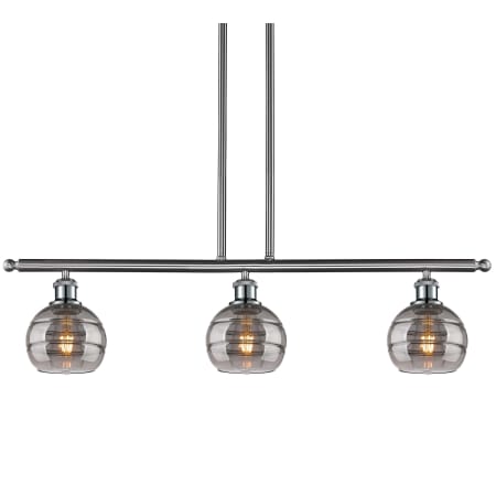 A large image of the Innovations Lighting 516-3I-9-36 Rochester Pendant Brushed Satin Nickel / Light Smoke