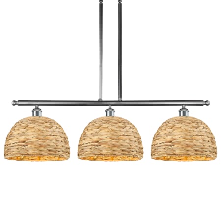 A large image of the Innovations Lighting 516-3I-12-38 Woven Rattan Linear Satin Nickel / Natural