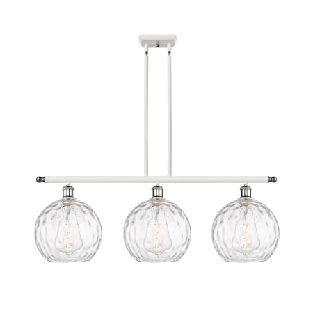 A large image of the Innovations Lighting 516-3I-13-37 Athens Linear White and Polished Chrome / Clear Water Glass