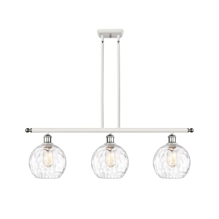 A large image of the Innovations Lighting 516-3I-11-36 Athens Linear White and Polished Chrome / Clear Water Glass