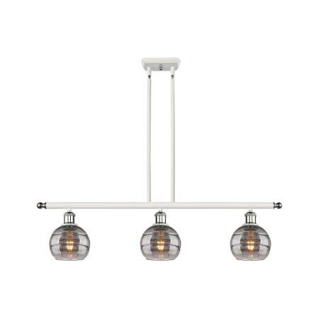 A large image of the Innovations Lighting 516-3I-8-36 Rochester Linear White Polished Chrome / Smoked