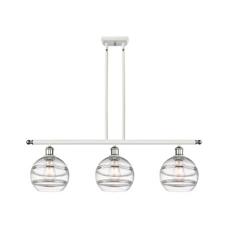 A large image of the Innovations Lighting 516-3I-10-36 Rochester Linear White Polished Chrome / Clear