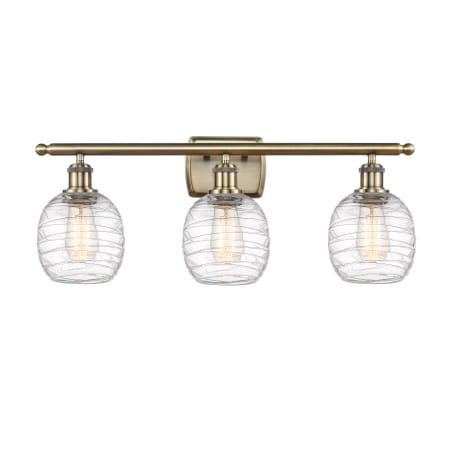 A large image of the Innovations Lighting 516-3W-11-26 Belfast Vanity Antique Brass / Deco Swirl