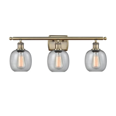 A large image of the Innovations Lighting 516-3W-11-26 Belfast Vanity Seedy / Antique Brass