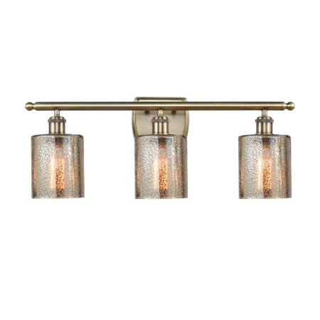 A large image of the Innovations Lighting 516-3W-10-26 Cobbleskill Vanity Mercury / Antique Brass