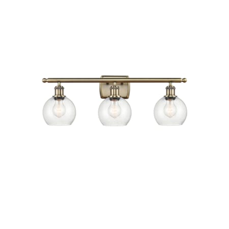 A large image of the Innovations Lighting 516-3W-10-26 Athens Vanity Antique Brass / Seedy