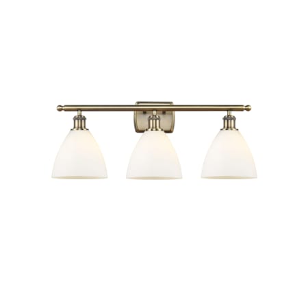 A large image of the Innovations Lighting 516-3W-12-28 Bristol Vanity Antique Brass / Matte White