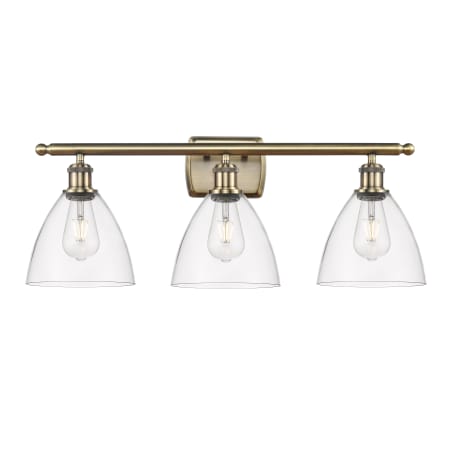 A large image of the Innovations Lighting 516-3W-11-28 Bristol Vanity Antique Brass / Clear