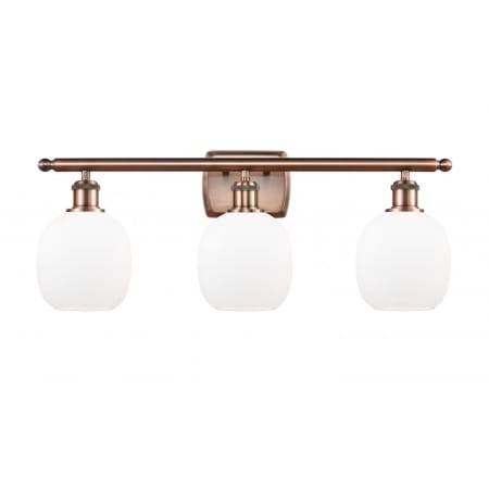 A large image of the Innovations Lighting 516-3W Belfast Antique Copper / Matte White