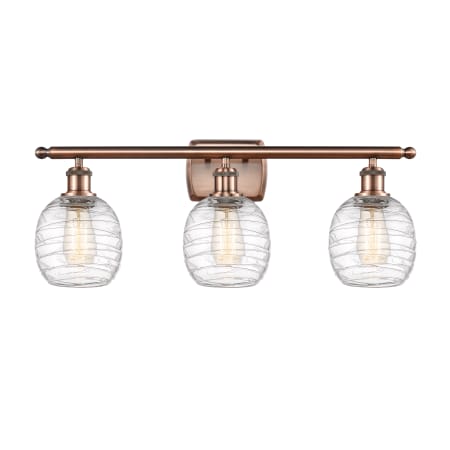 A large image of the Innovations Lighting 516-3W-11-26 Belfast Vanity Antique Copper / Deco Swirl