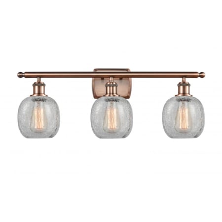 A large image of the Innovations Lighting 516-3W Belfast Antique Copper / Clear Crackle