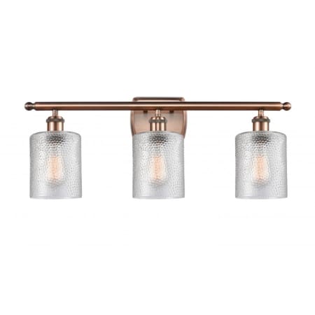 A large image of the Innovations Lighting 516-3W Cobbleskill Antique Copper / Clear
