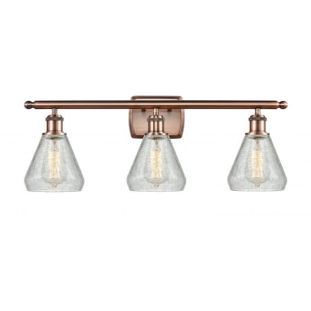 A large image of the Innovations Lighting 516-3W Conesus Antique Copper / Clear Crackle