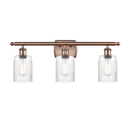 A large image of the Innovations Lighting 516-3W Hadley Antique Copper / Clear