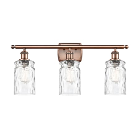 A large image of the Innovations Lighting 516-3W Candor Antique Copper / Clear Waterglass