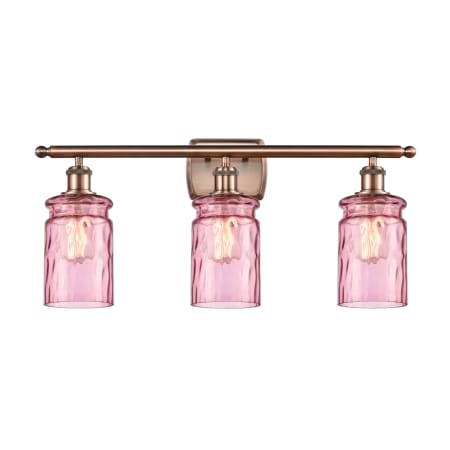 A large image of the Innovations Lighting 516-3W Candor Antique Copper / Sweet Lilac Waterglass