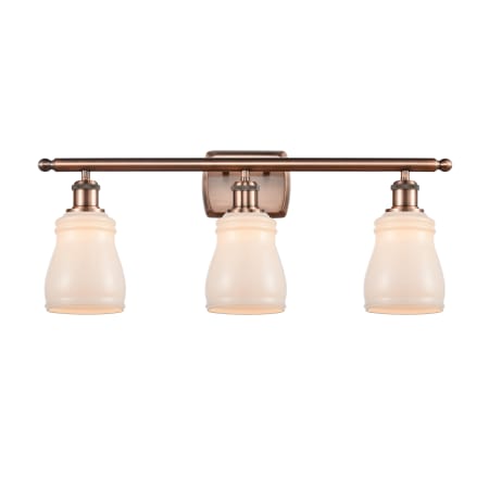 A large image of the Innovations Lighting 516-3W Ellery Antique Copper / White