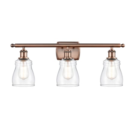 A large image of the Innovations Lighting 516-3W Ellery Antique Copper / Clear