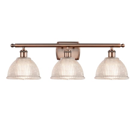 A large image of the Innovations Lighting 516-3W Arietta Antique Copper / Clear