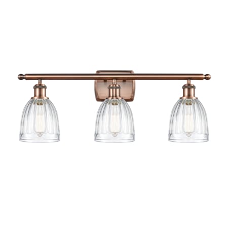 A large image of the Innovations Lighting 516-3W Brookfield Antique Copper / Clear
