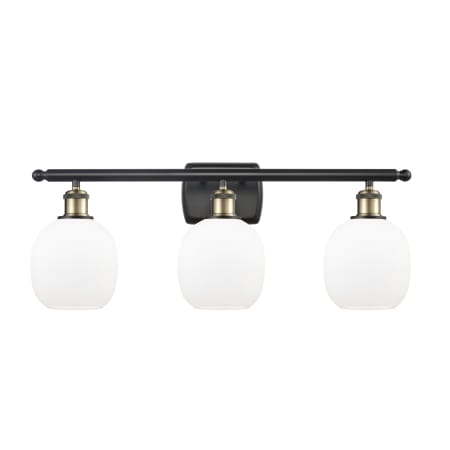 A large image of the Innovations Lighting 516-3W Belfast Black Antique Brass / Matte White