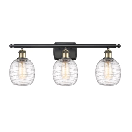 A large image of the Innovations Lighting 516-3W-11-26 Belfast Vanity Black Antique Brass / Deco Swirl