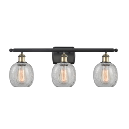 A large image of the Innovations Lighting 516-3W Belfast Black Antique Brass / Clear Crackle