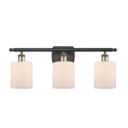 A large image of the Innovations Lighting 516-3W Cobbleskill Black Antique Brass / Matte White