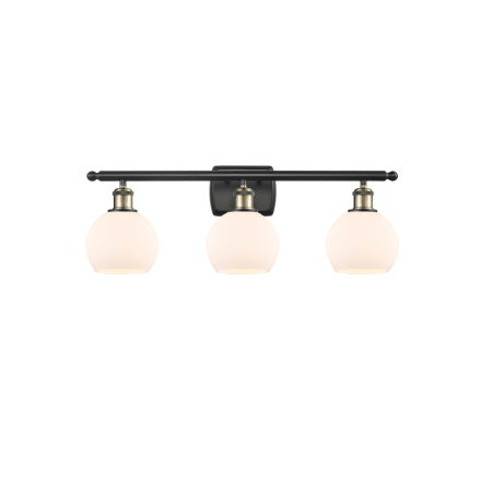 A large image of the Innovations Lighting 516-3W-10-26 Athens Vanity Black Antique Brass / Matte White