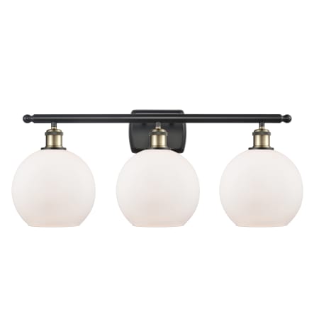 A large image of the Innovations Lighting 516-3W-13-26 Athens Vanity Black Antique Brass / Matte White