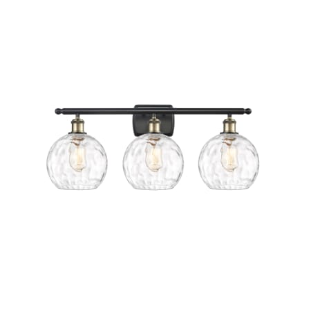 A large image of the Innovations Lighting 516-3W-13-26 Athens Vanity Black Antique Brass / Clear Water Glass