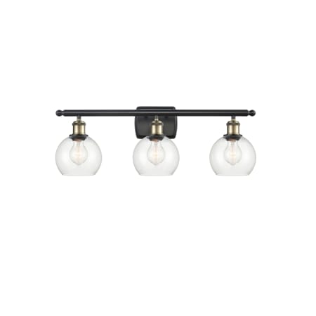 A large image of the Innovations Lighting 516-3W-9-26 Athens Vanity Black Antique Brass / Clear