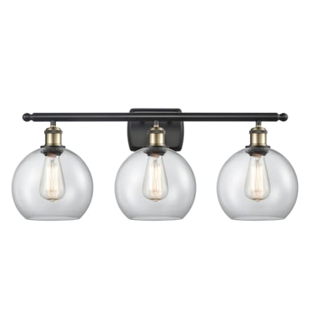 A large image of the Innovations Lighting 516-3W-13-26 Athens Vanity Black Antique Brass / Clear