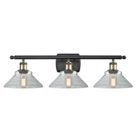 A large image of the Innovations Lighting 516-3W Orwell Black Antique Brass / Clear