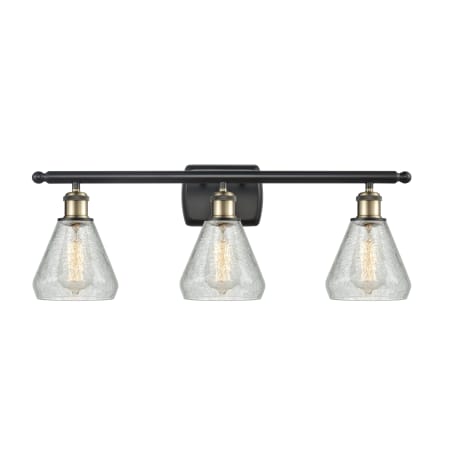 A large image of the Innovations Lighting 516-3W Conesus Black Antique Brass / Clear Crackle