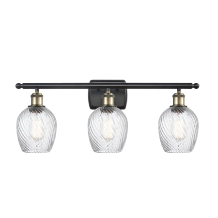 A large image of the Innovations Lighting 516-3W Salina Black Antique Brass / Clear Spiral Fluted