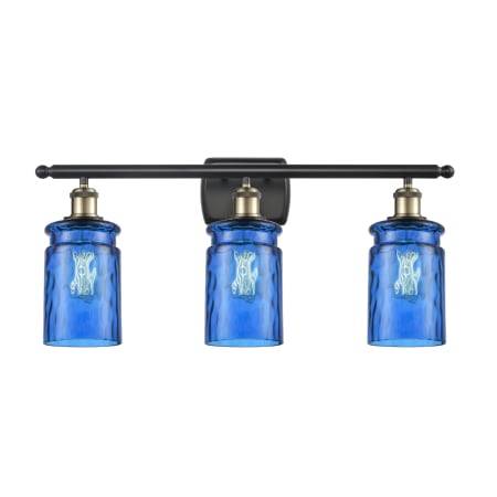 A large image of the Innovations Lighting 516-3W Candor Black Antique Brass / Princess Blue Waterglass