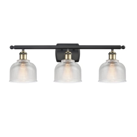 A large image of the Innovations Lighting 516-3W Dayton Black Antique Brass / Clear