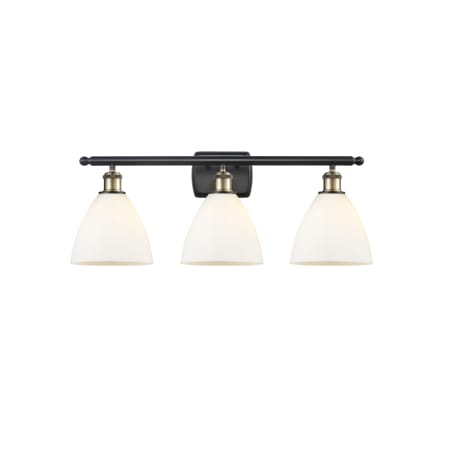 A large image of the Innovations Lighting 516-3W-12-28 Bristol Vanity Black Antique Brass / Matte White