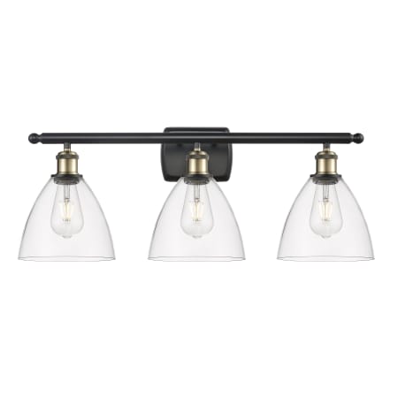 A large image of the Innovations Lighting 516-3W-11-28 Bristol Vanity Black Antique Brass / Clear