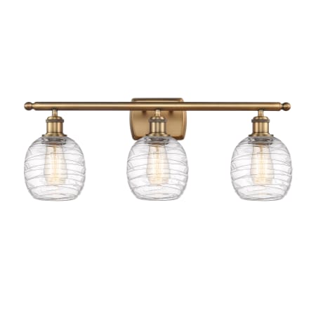 A large image of the Innovations Lighting 516-3W-11-26 Belfast Vanity Brushed Brass / Deco Swirl