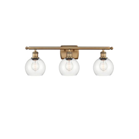 A large image of the Innovations Lighting 516-3W-9-26 Athens Vanity Brushed Brass / Clear