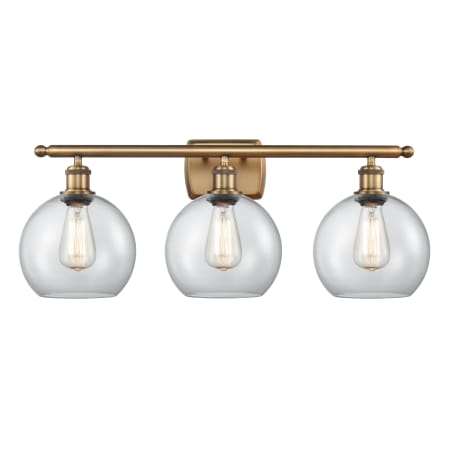A large image of the Innovations Lighting 516-3W-13-26 Athens Vanity Brushed Brass / Clear