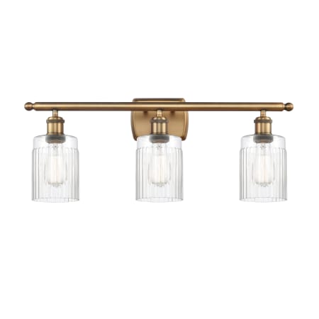 A large image of the Innovations Lighting 516-3W Hadley Brushed Brass / Clear