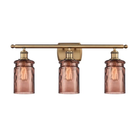 A large image of the Innovations Lighting 516-3W Candor Brushed Brass / Toffee Waterglass