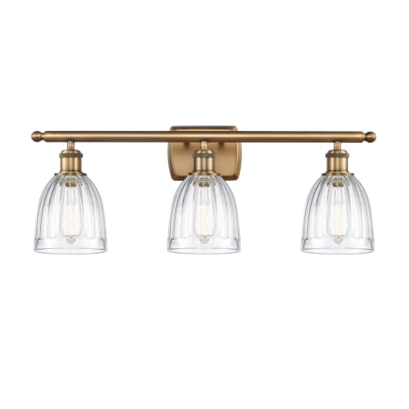A large image of the Innovations Lighting 516-3W Brookfield Brushed Brass / Clear