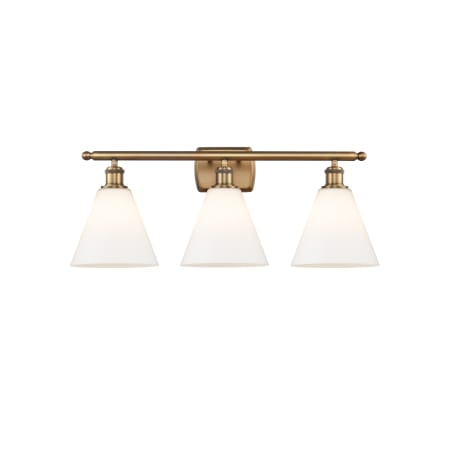 A large image of the Innovations Lighting 516-3W-11-28 Berkshire Vanity Brushed Brass / Matte White