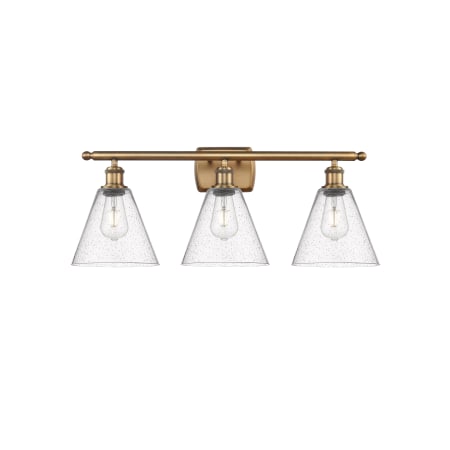 A large image of the Innovations Lighting 516-3W-11-28 Berkshire Vanity Brushed Brass / Seedy