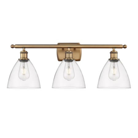 A large image of the Innovations Lighting 516-3W-11-28 Bristol Vanity Brushed Brass / Clear